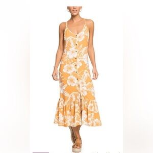 Roxy Seaside State Orange Floral Maxi Dress